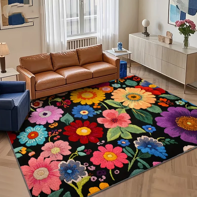 Flower Carpet Machine Washable Modern Style Purple Blue Pink Orange Suitable for Living Room Bedroom Office Coffee Shop Carpet