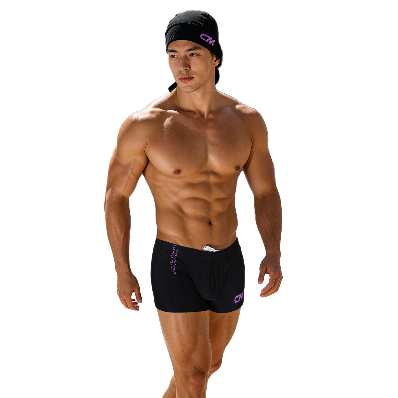 Herren-Badehose mit passender Badekappe, schnell trocknend, für den Strand, zum Schwimmen, Sport, Boxer-Badebekleidung, Badeanzug Image