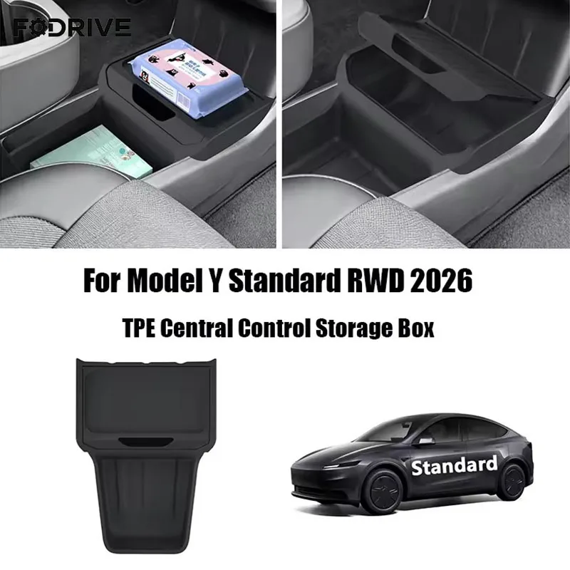 Für Tesla Model Y Juniper Standard RWD 2026 2025 Mittelkonsole Untere Aufbewahrungsbox TPE Zentraler Organizer Zubehör zur Ordnung Image
