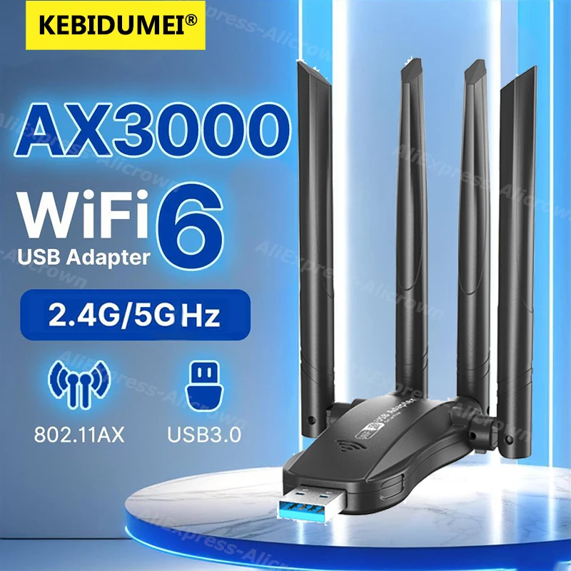 WiFi6 AX3000 USB-Adapter 3000Mbps Dual-Band 2,4G/5G 802.11AX 1800M/1200Mbps Netzwerkkarte Drahtloser Empfänger Dongle für Win10/11 Image