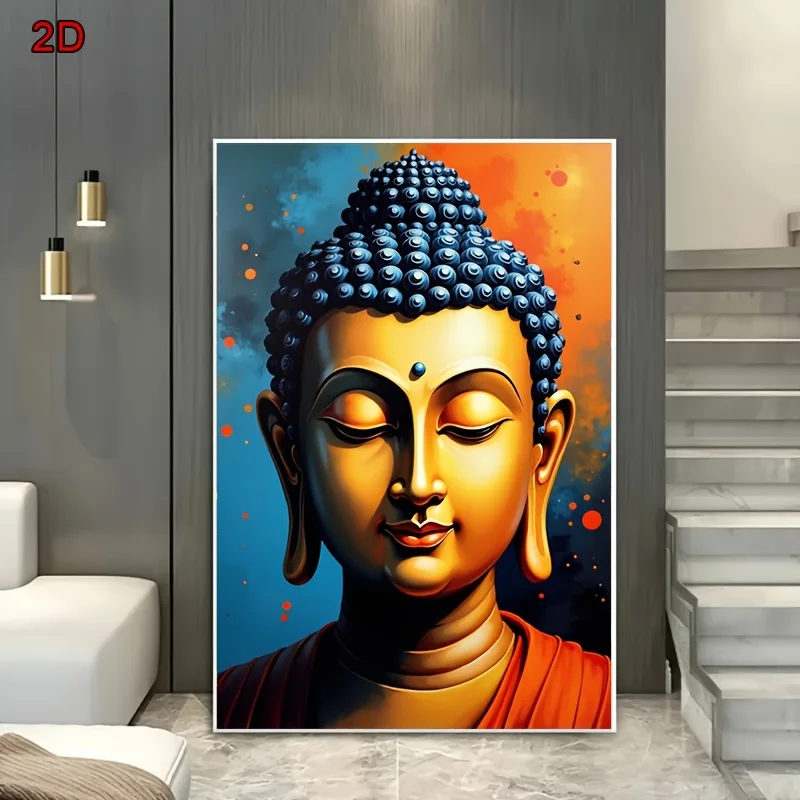 Vintage Buddha Wandkunstdruck - Rahmenloses 2D Goldenes Buddha-Gemälde auf Leinwand, Serene Meditationsraum-Dekoration, Ideal für Yoga-Studios