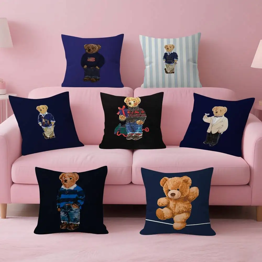 Niedliche Plüschige Bären-Polo-Kissenbezüge Cartoon-Sofa Dekorative Heimtextilien Beidseitig Bedruckte Kurzplüsch Niedliche Kissenhülle