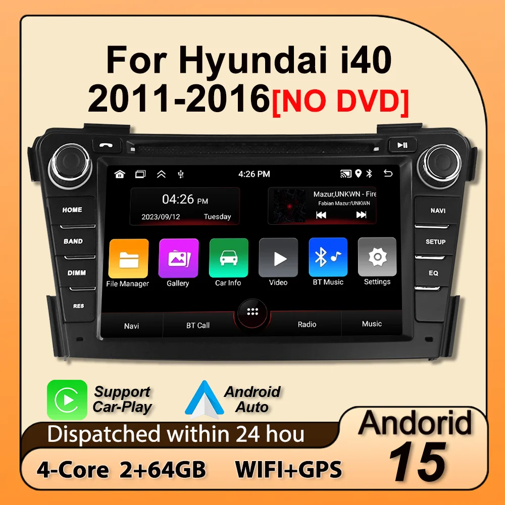 Für Hyundai i40 2011–2019 Android 15 64G 2 Din Auto Radio Carplay GPS Zentrale Multimedia-Player Intelligente auto audio system Image