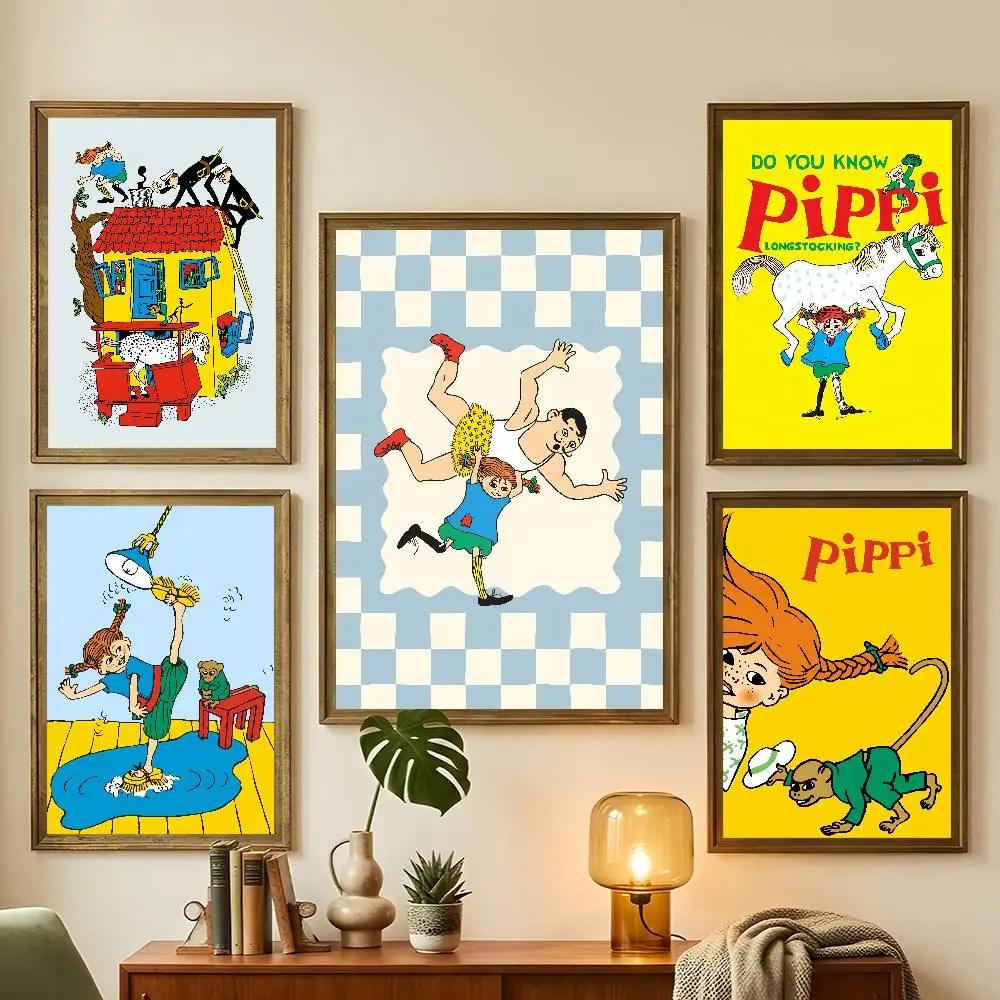 P-Pippi Langstrumpf Niedliches Poster für Wohnzimmer, Schlafzimmer, Bar, Cafés, Wanddekoration, Geschenke Image
