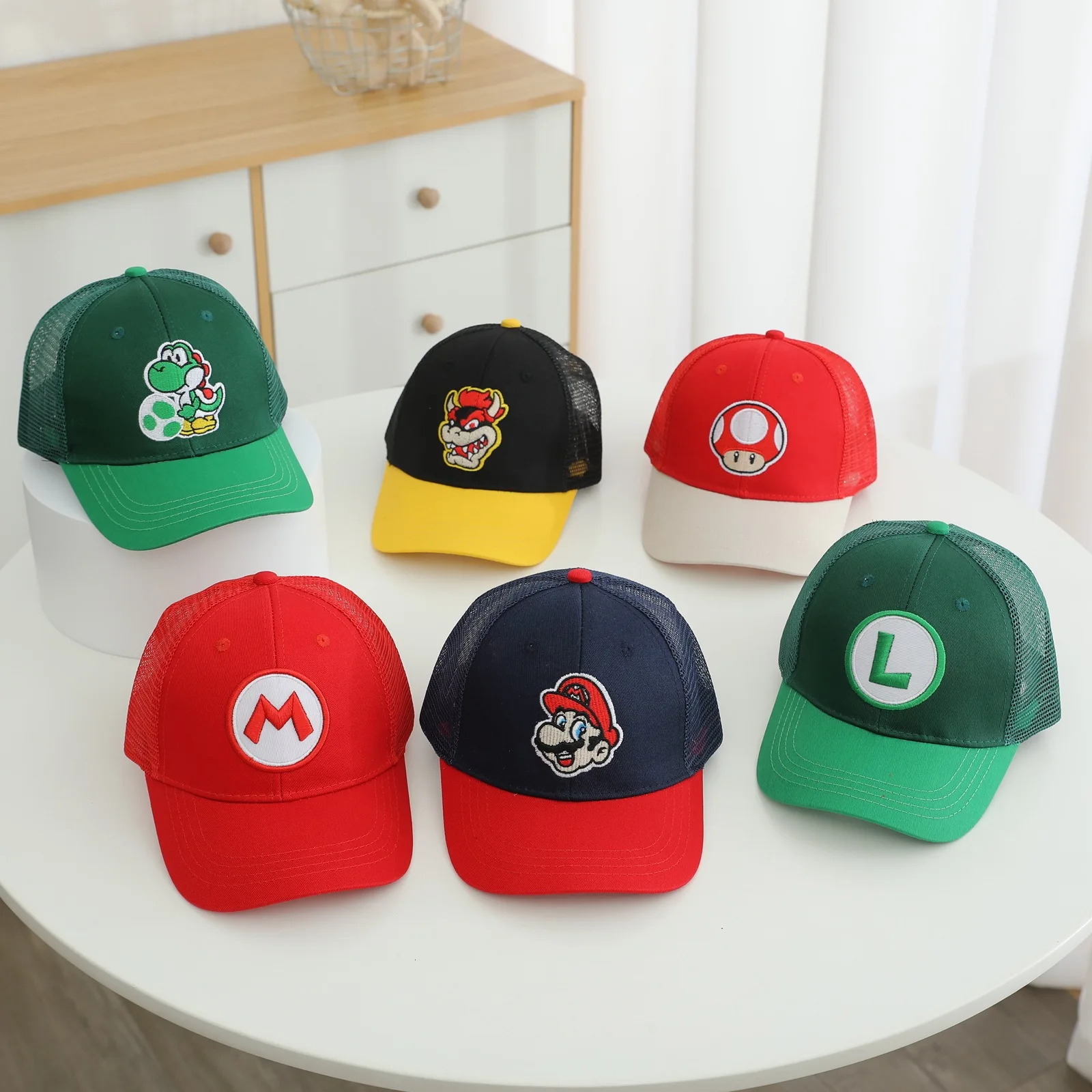 Super Mario Bros Cartoon Cosplay Cappello Gioco Anime Figura Luigi Cappello divertente Berretto da bambino unisex Fascino per feste Regali di compleanno