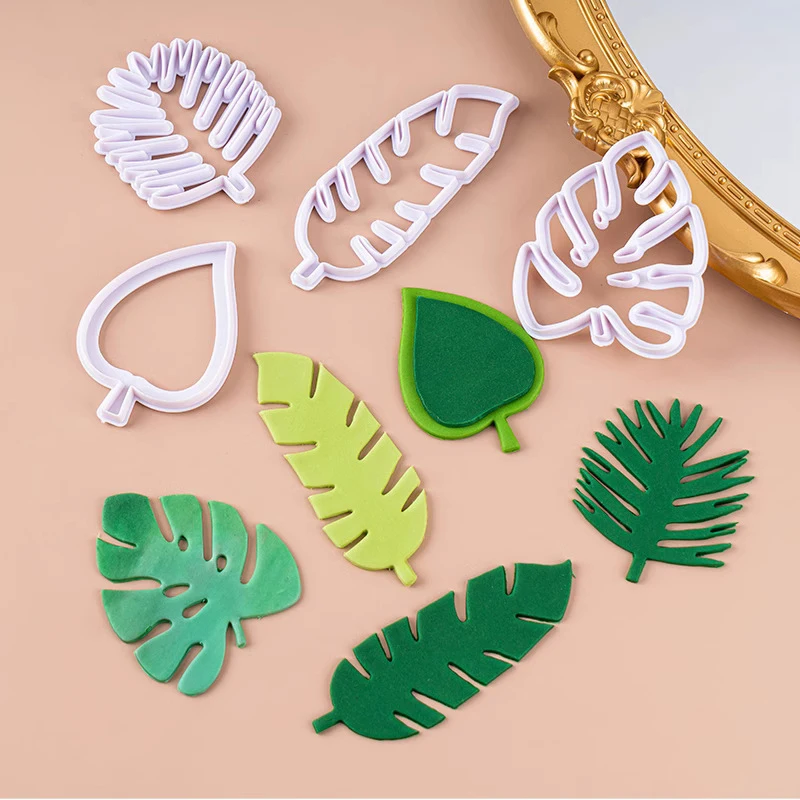 4-teiliges Set Palm Monstera Deliciosa Blatt-Ausstecher Gumpaste-Blumen Kuchendekoration Ausstecher Fondant-Form Zuckerguss-Werkzeuge Image