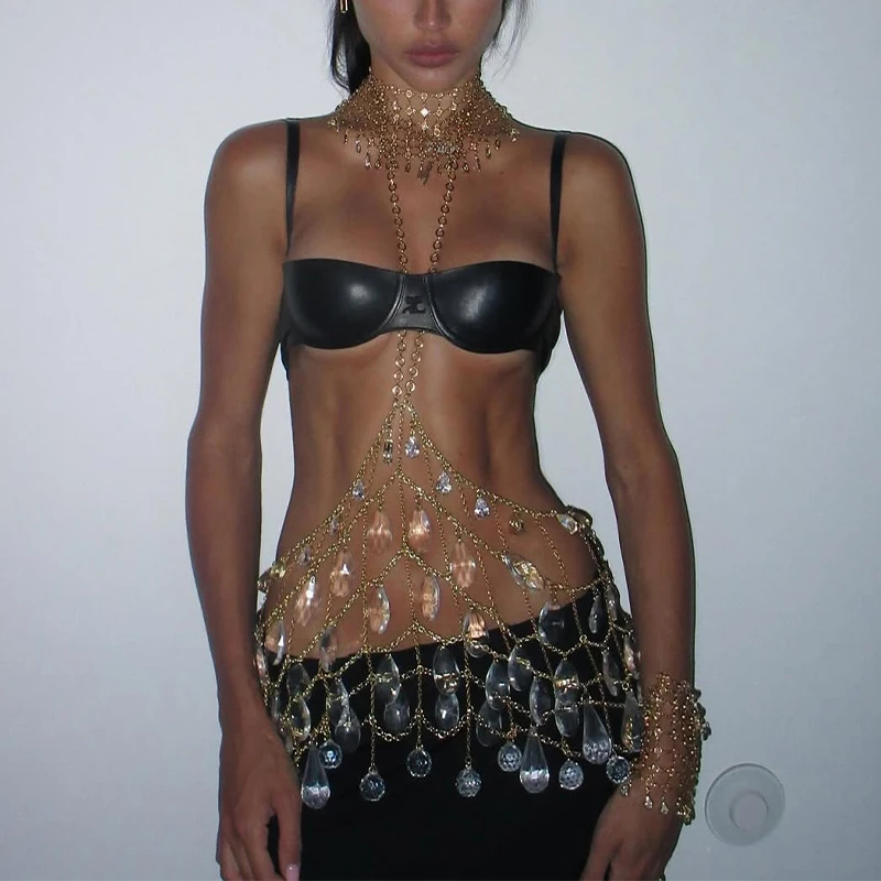 2026 neue Ankunft Frauen Handgemachte Kristall Perle Körper Kette Edelstein Tropfen Harness Fringe Weibliche Gold Körper Bijoux Image