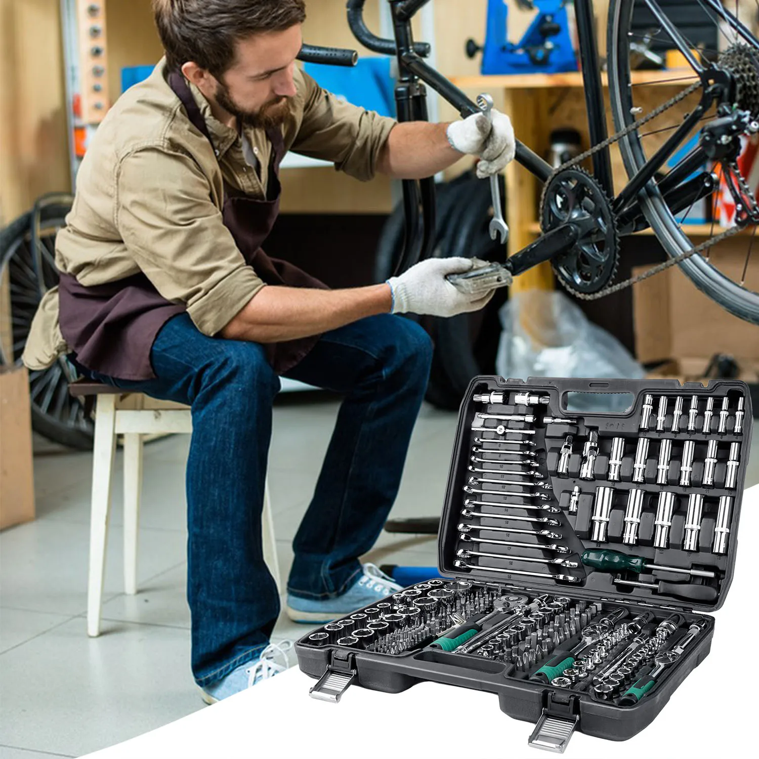 Kit d'outils de réparation automobile de 216 pièces, boîte à outils manuelle avec poignée, ensemble d'outils d'entretien, boîte à outils de réparation mécanique, coffret de rangement pour outils