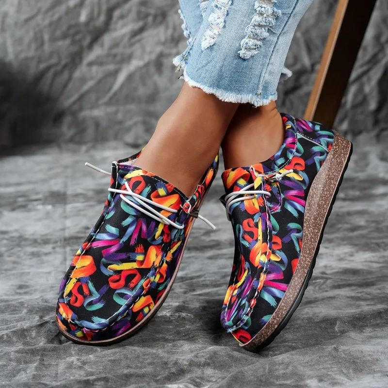 Neue Damenschuhe, Regenbogen-Leinenschuhe für Damen, flache Turnschuhe, runde Zehenpartie, mehrfarbige Schnür-Freizeitschuhe, Zapatillas De Mujer