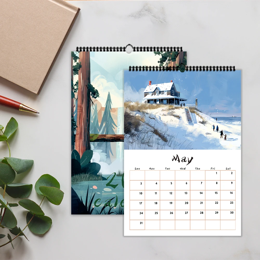 1 Stück 2026 Heillandschaft Wandkalender – Cartoon-Thema, 12 verschiedene Designs, geeignet als Geschenk für Weihnachten, Geburtstage Image