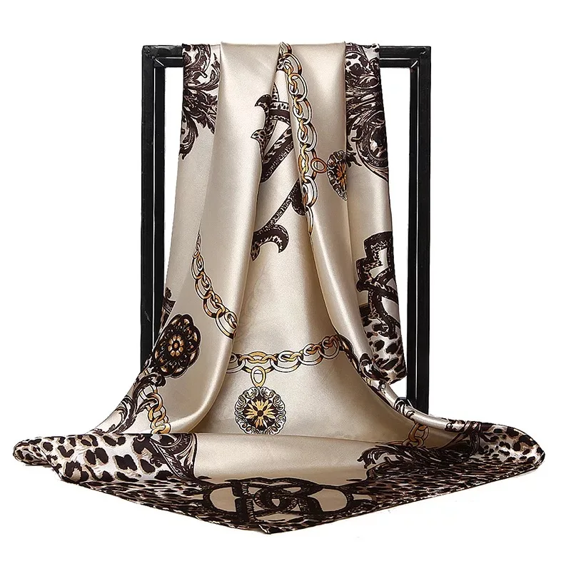 90*90cm Platz Silk Schals Frauen Foulard Kopf büro Damen Schal Wrap Schalldämpfer Pareo Halstuch Weibliche Chiffon Hijab poncho Strand Image