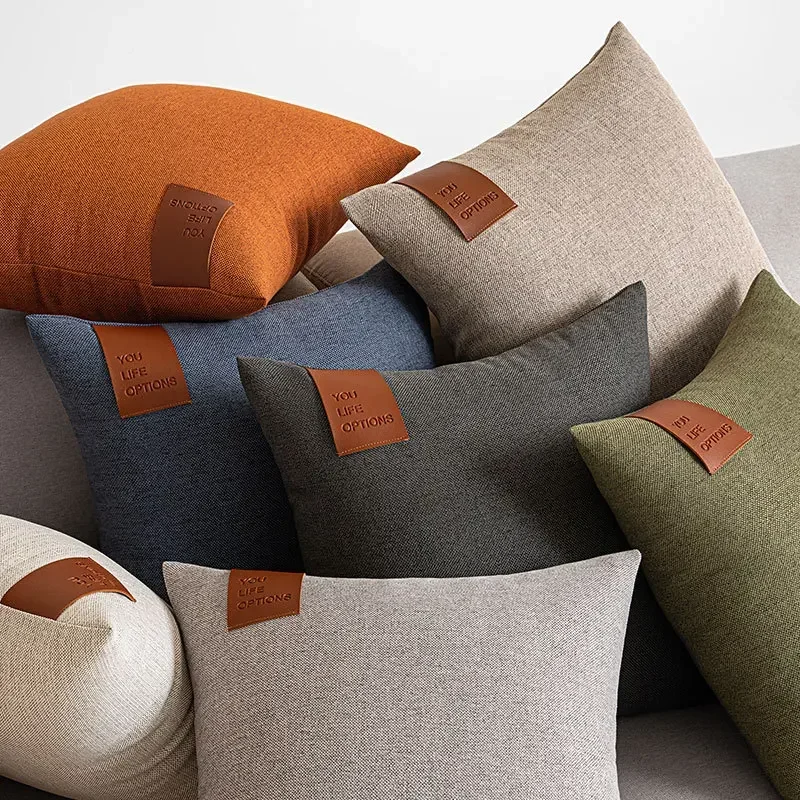 Leder Label Spleißen Kissenbezug Luxus Dekokissen Fall Nordic Stil Für Home Sofa Bett Wohnzimmer Dekorativ