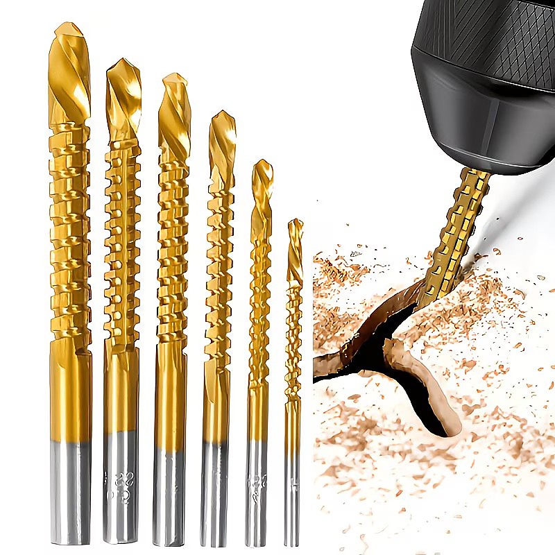 6Pcs 3-8mm Titanium Twist Drill Bits, High-Speed Steel for Wood, Metal, and Plastic Cutting, Durable and Precision Drill Set with Sawtooth Design, Ideal for DIY, Home Improvement, and Professional Use