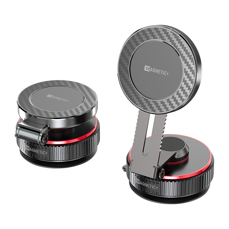 Magnetic Car Phone Mount with Vacuum Suction Base, 720° Rotatable Foldable Dashboard Phone Holder, Carbon Fiber Magnetic Stand for iPhone 17 16 15 14 13 Pro Max, Samsung Galaxy S26 Ultra, Smartphones