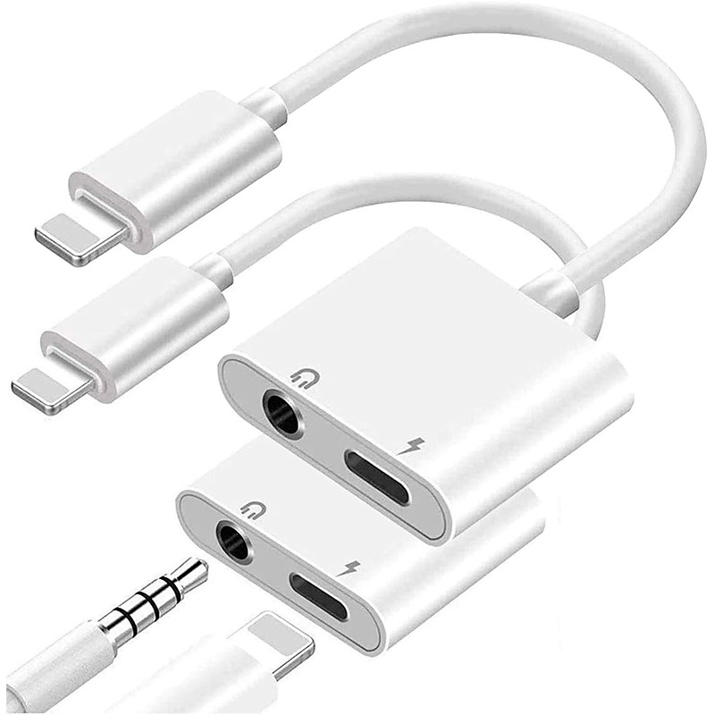 2 Pack 2 in 1 Lightning to 3.5mm Headphone Jack Adapter Charger, iPhone Splitter Aux Audio Dongle Compatible with iPhone 14 13 12 11 SE