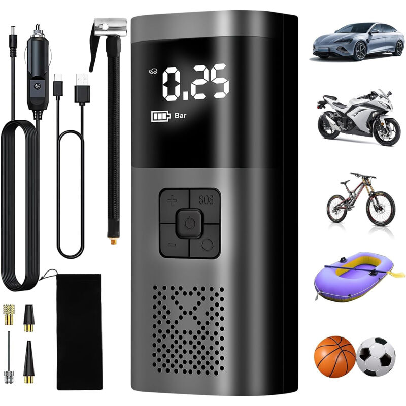 Gonfiatore Per Pneumatici Per Auto, Compressore D'Aria Portatile 6000mah 150psi Gonfiatore Per Pneumatici A Batteria Con Display Lcd Digitale, Pompa Per Bici Elettrica Con Lampada A Led Per Scooter Mo