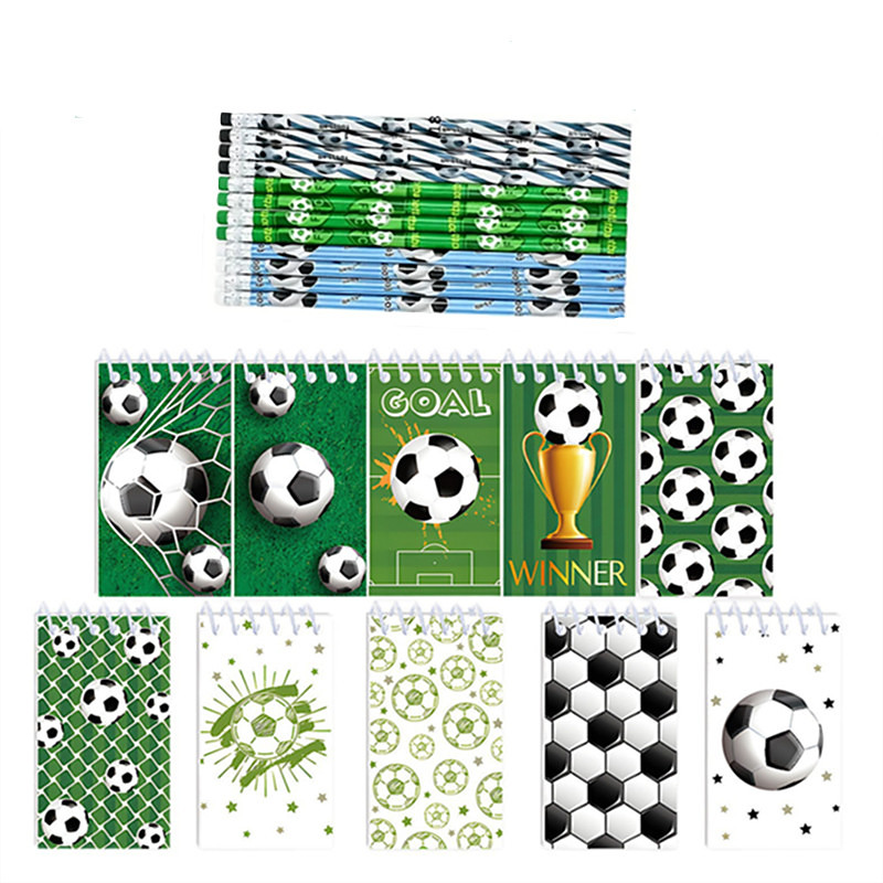 22 Pcs Soccer Stationery Set, 10 Mini Notebooks 12 Pencils for Kids, Sports Theme Birthday Party Favors, Football Goodie Bag Fillers, School Rewards, Classroom Prizes for Boys Girls