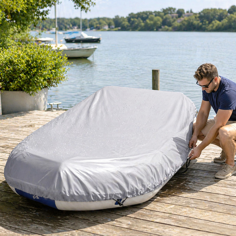 Kayak Rubber Boat Cover Waterproof UV Sun Dust Protection Inflatable Boat Dinghy Cover Storage Fit 12-17ft Boat Protection Cover Black S Length 380cm