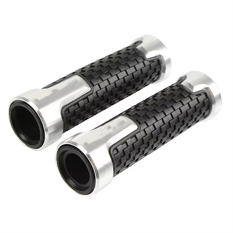 7/8 Motorcycle Grips, Universal 22mm Non-Slip CNC Aluminum Rubber Handlebar Hand Grips for Scooter Sportbike, Ergonomic Comfort Handle Bar Ends, 1 Pair