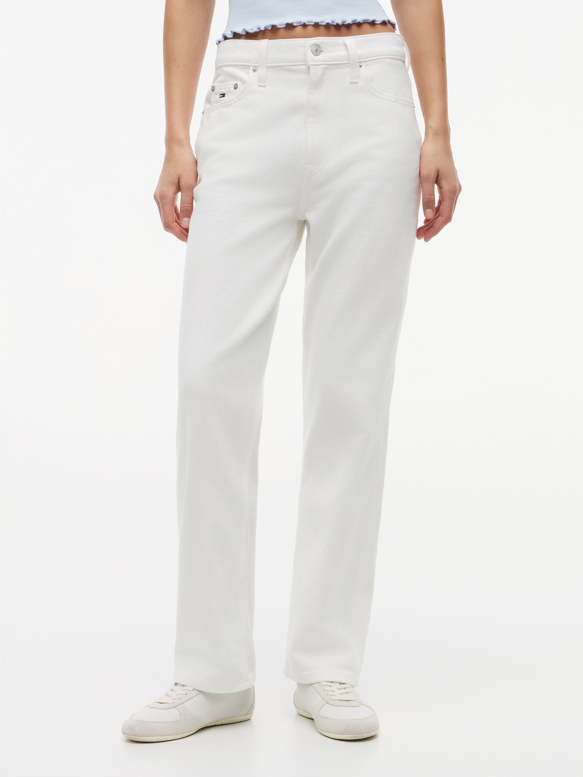 High-waist-Jeans TOMMY JEANS "LAYLA HR SLIM STR BJ4199", Damen, Gr. 28, Länge 32, denim weiß 01, Denim/Jeans, Obermaterial: 92% Baumwolle, 8% Polyester, unifarben, straight fit lang, Jeans High-Waist-Jeans, Baumwollmischung, straight fit, high waist