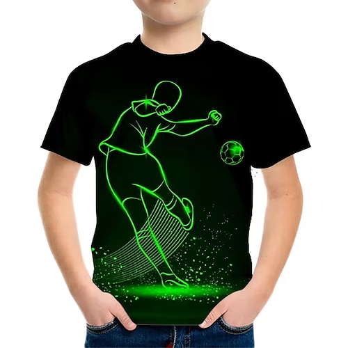 Mädchen 3D Grafik Fußball Fußball-T-Shirts T-Shirt Kurzarm 3D-Druck Sommer Frühling Sport Mode Streetwear Kinder 7 - 9 Jahre Rundhalsausschnitt Lässig Täglich Outdoor Normale Passform Image
