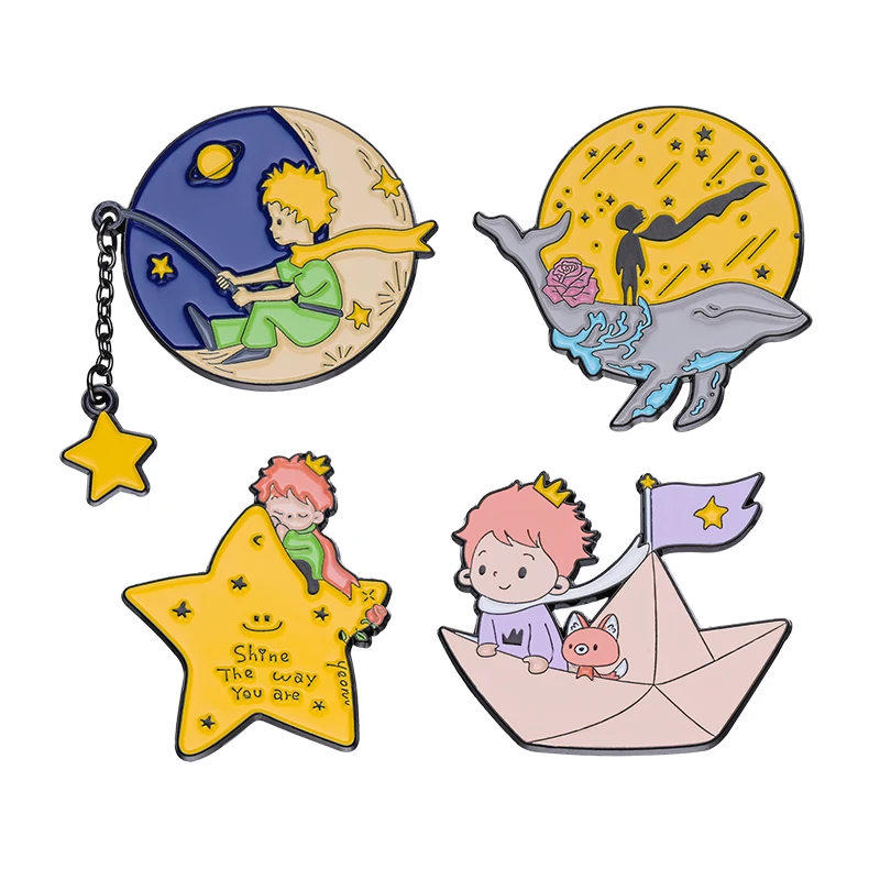 Prinz Fuchs Emaille Pins Benutzerdefinierte Mond Stern Papier Boot Wal Broschen Revers Abzeichen Cartoon Schmuck Geschenk für Kinder Freunde Image