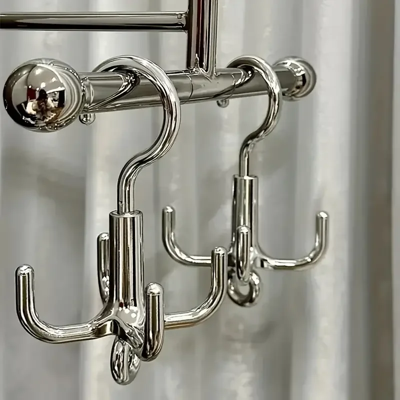 1 Stück Multifunktionaler Drehbarer Kleiderhaken Ohne Bohren 4-Klauen-Rotations-Kleiderbügel Gürtel-Organizer Schal-Aufbewahrungsregal Kleiderschrank Image