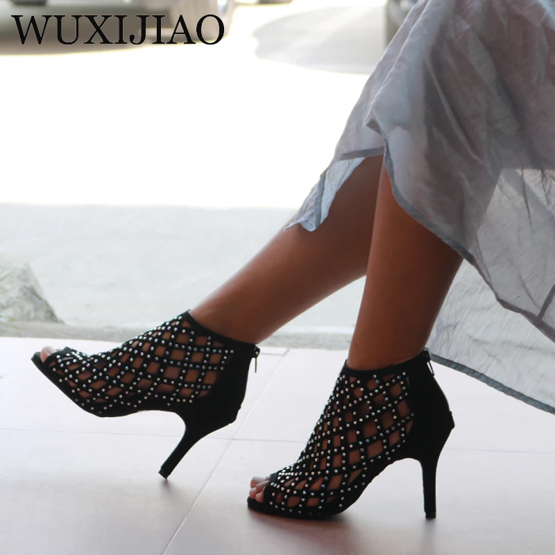 WUXIJIAO frauen schwarz wildleder funkelnden strass tanz schuhe Latin dance schuhe ballroom dance schuhe 10 cm tango tanz schuhe