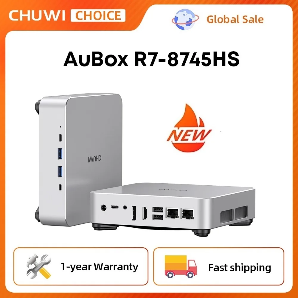 CHUWI AuBox Mini-PC AMD Ryzen 7 8745HS 0GB DDR5 0GB SSD Ohne Betriebssystem 4K-Display AI-Link WiFi 6 BT 5.1 Erweiterbar mit M.2 1T*2 PC Desktop