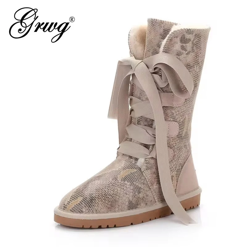 2025 neue Mode 100 % echtes Rindsleder Schneestiefel Australien klassische Damen hohe Stiefel warme Winterschuhe für Damen
