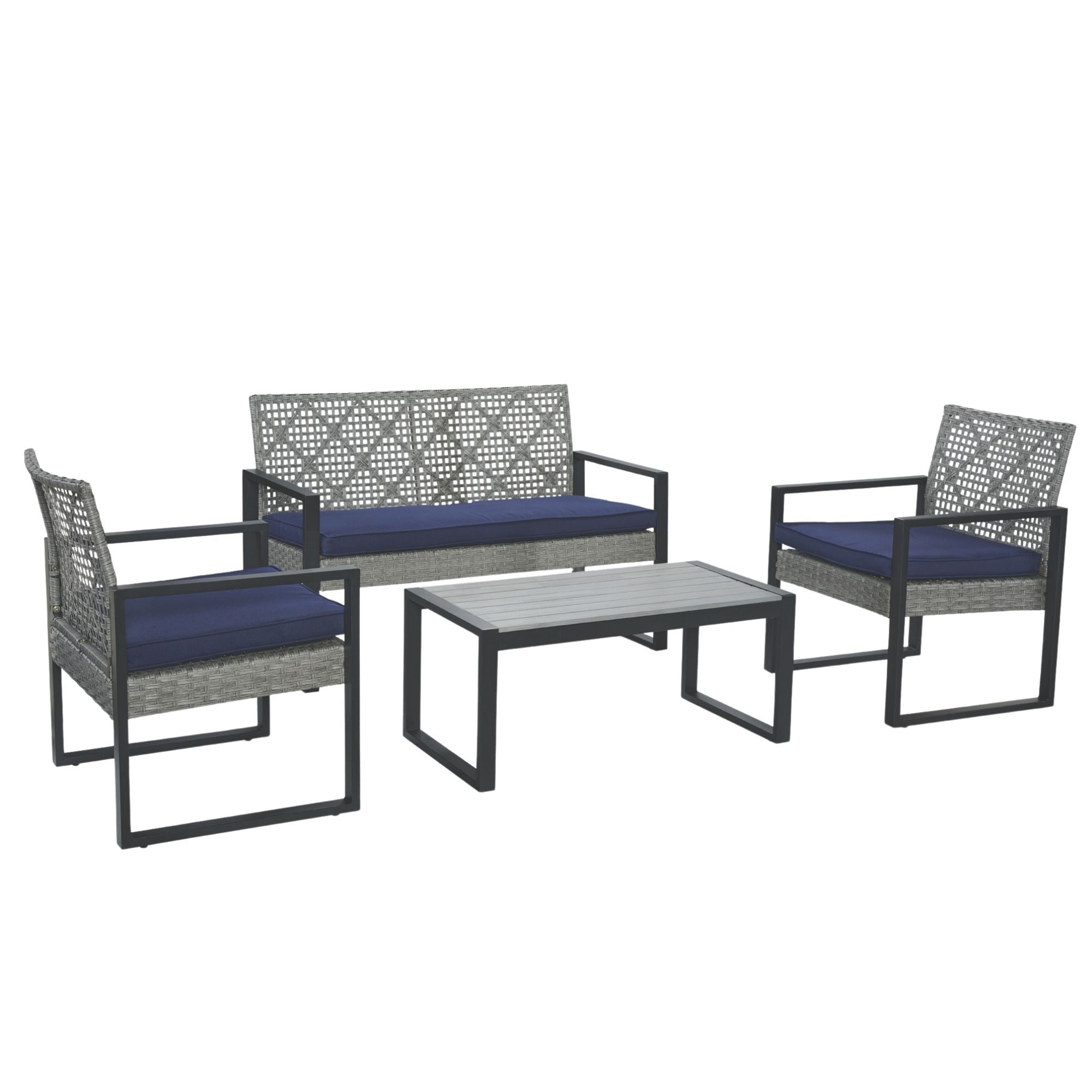 Sofucor 4-Piece Dining Set Patio Table and Chairs,Outdoor Balcony Porch Garden Backyard Lawn Furniture Acacia Wood Table Top