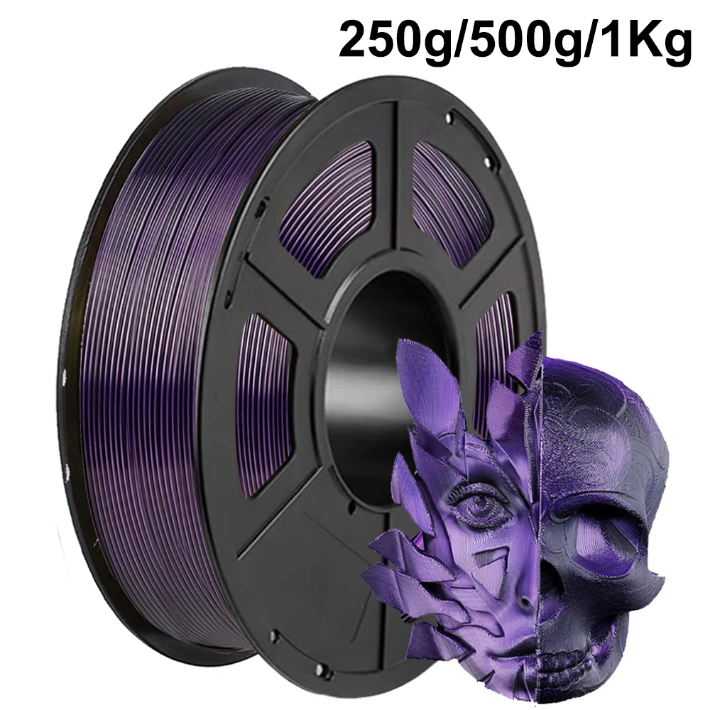 250 g 500 g 1 kg 2 Farben PLA-Seide Schwarz Lila 3D-Drucker-Filament Zweifarbige Seide Lila Schwarz 1,75 mm Pla 3D-Druckmaterial Image