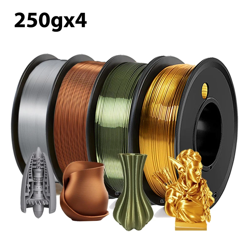 250 g x 4 Seidengold PLA 3D-Filamentdraht 1,75 mm 3D-Druckermaterial 250 g, 500 g, 1 kg 3D-Drucknachfüllungen, Filamentdraht Vakuumverpackung Image