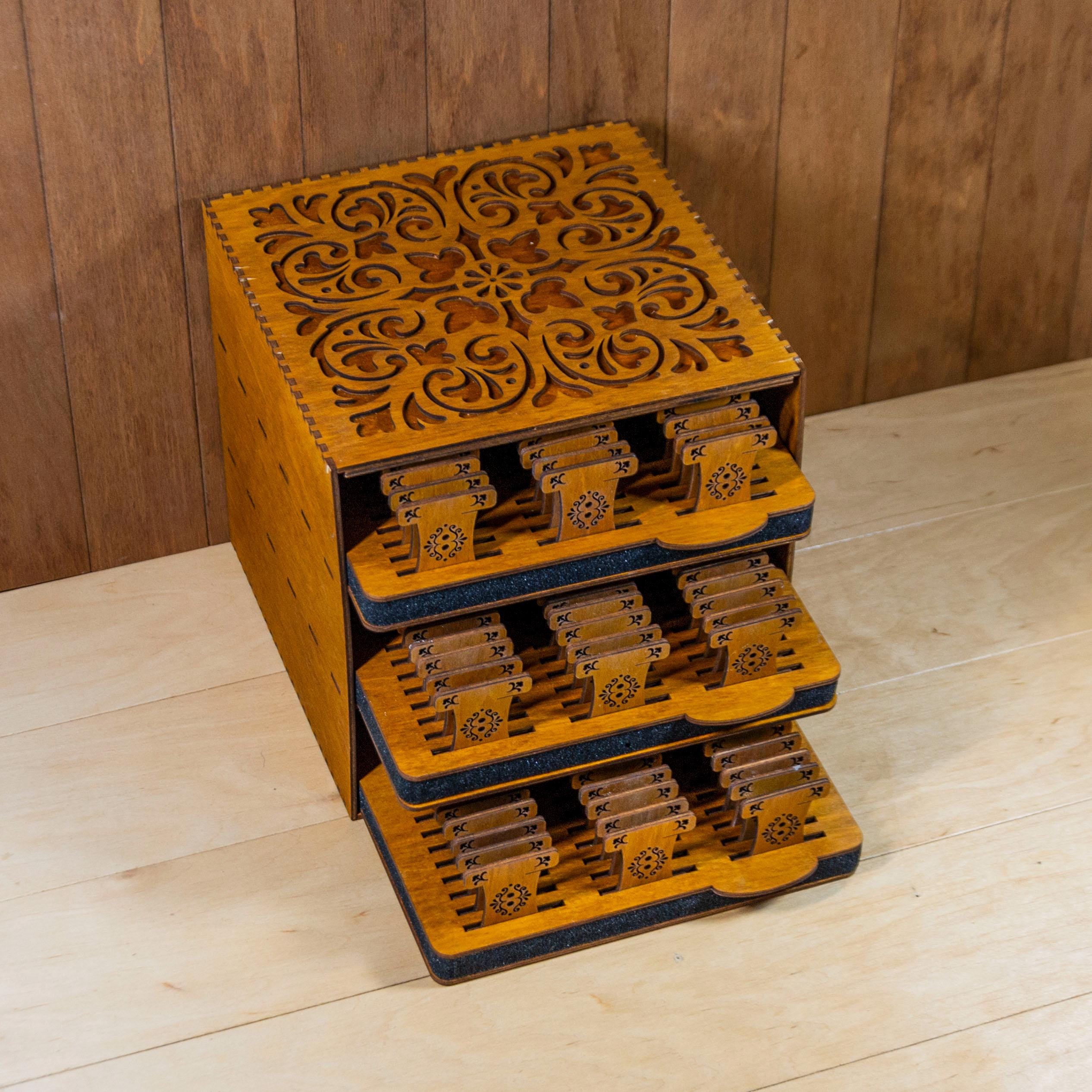 Scatola porta rocchetti a tre livelli, porta rocchetti in legno, supporto per ricamo a mano, organizer per fili da punto croce