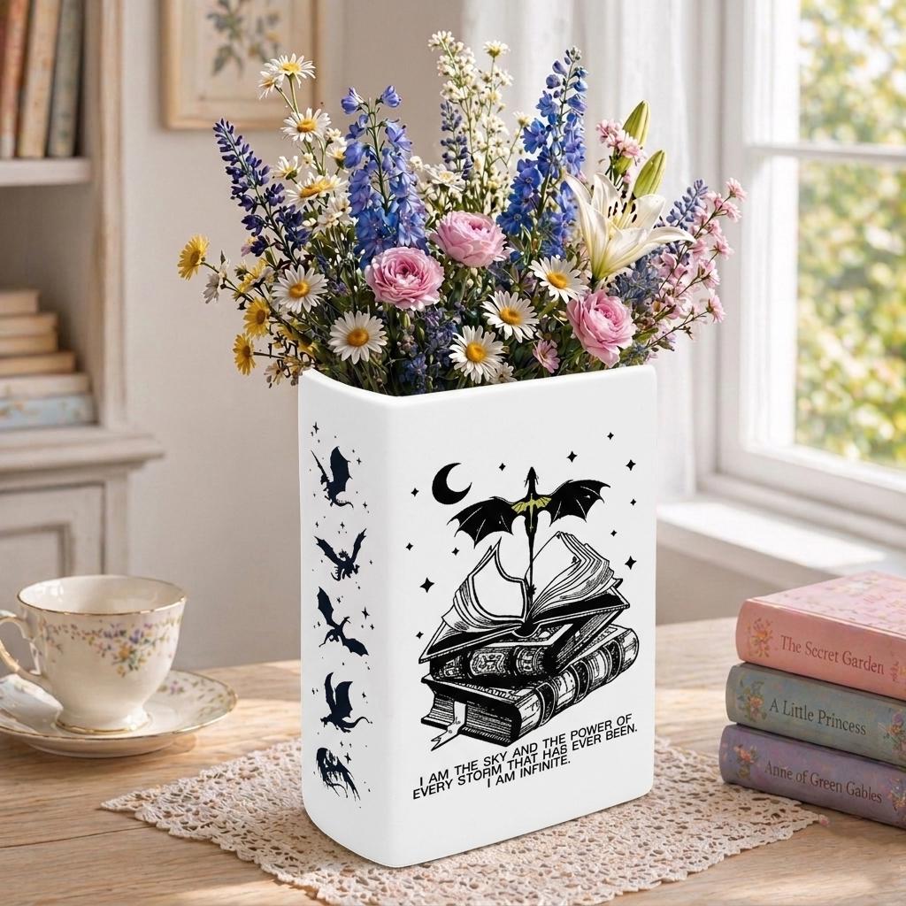 Vaso a forma di libro con la quarta ala, vaso a forma di drago, decorazione fantasy a tema libri, vaso ispirato al Basgiath War College, regalo per le