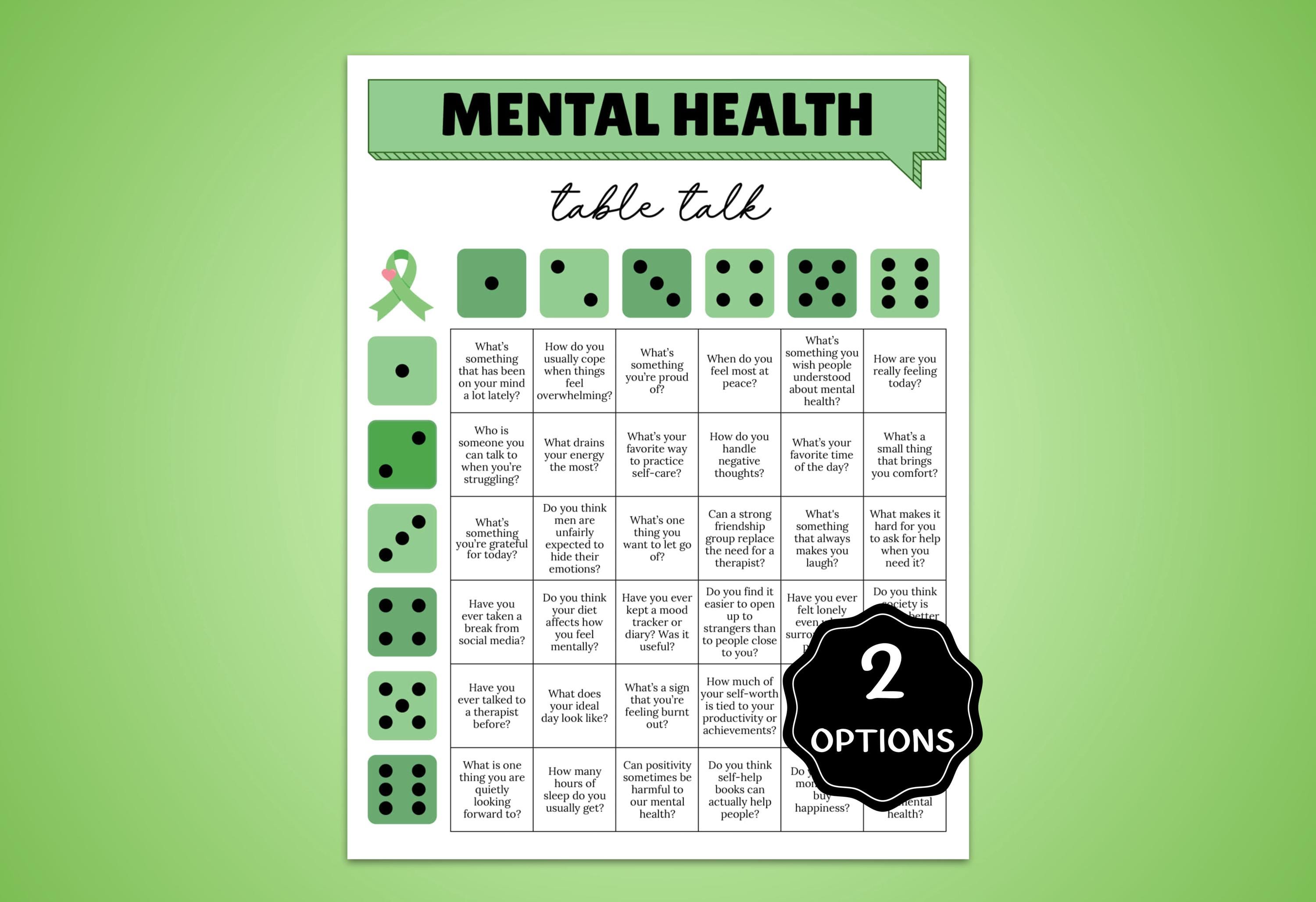 Gioco di dadi sulla salute mentale, gioco di sensibilizzazione sulla salute mentale per adolescenti e adulti, attività per il benessere mentale, gioco