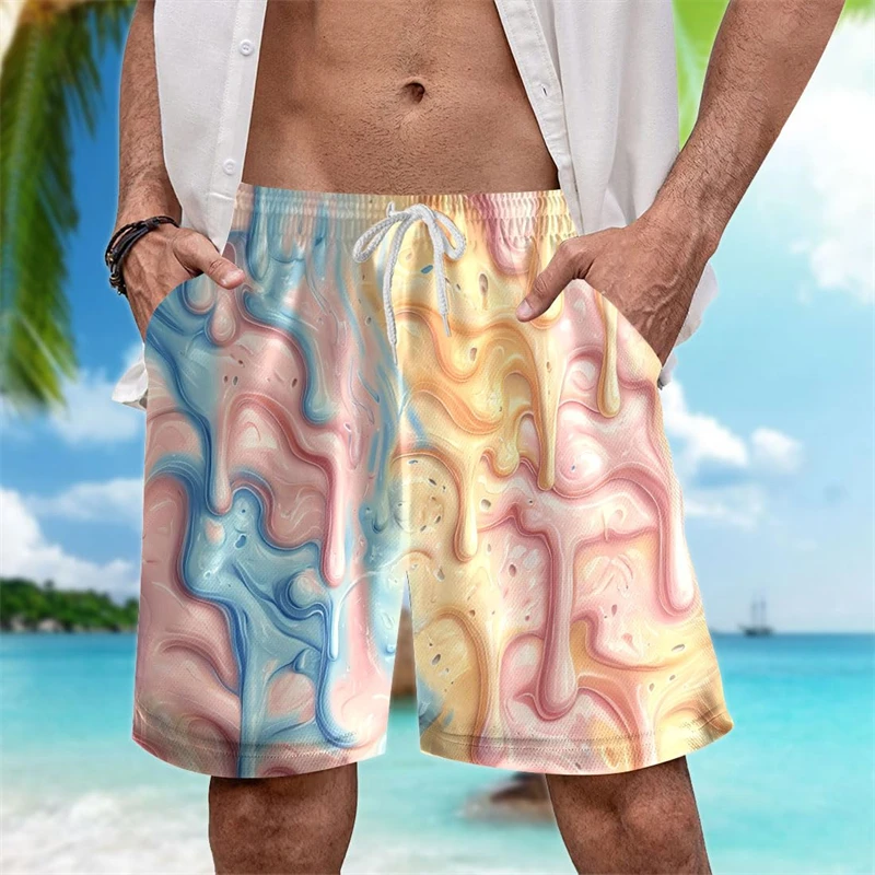 Lustige Eiscreme-Druck-Strand-Designer-Badeshorts, Outdoor-Freizeit, Kordelzug-Boardshorts, 2025, neuartiger Trend, für Kinder, lockere Kurze Image