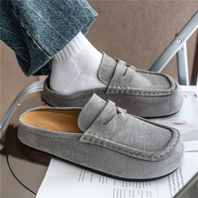 Lefu Shoes Leichte Bean-Schuhe für Herren, Sommer, One Step Push, faule, atmungsaktive, lässige Hausschuhe mit halber Unterstützung für Herren Image