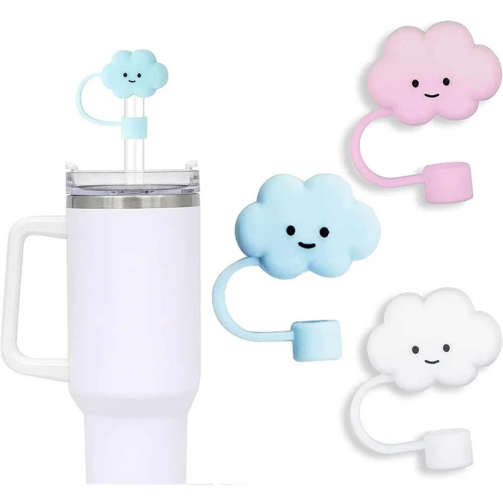 Niedliche 10-mm-Strohabdeckung, 3 Stück Wolkenform-Strohabdeckungen für Stanley Cup 40 oz 30 oz Tumbler, staubdichte Strohkappen-Topper Image