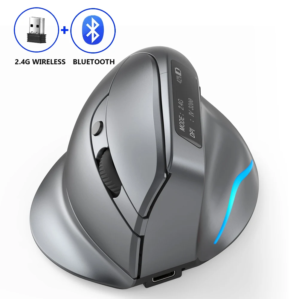 ZELOTES F-26C Desktop-Maus, ergonomisch, 3200 DPI, 2,4 G, Bluetooth-kompatibel, 8 Tasten, wiederaufladbare vertikale Gaming-Maus Image