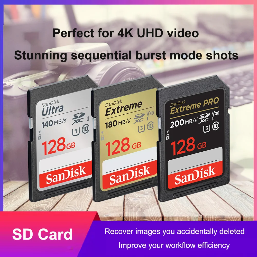 SanDisk Ultra/Extreme/Extreme PRO SD-Karte 32GB SDHC UHS-I 64GB/128GB 256GB SDXC UHS-I SD-Karte in voller Größe für Kamera Full HD Video Image