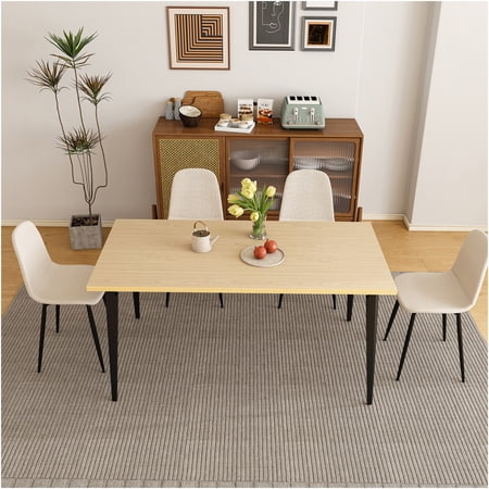 JERFIT 4-Piece Farmhouse Dining Set with Industrial Iron Legs Rectangular Kitchen Table and Chairs for Dining Room Patio Natural Wood Finish