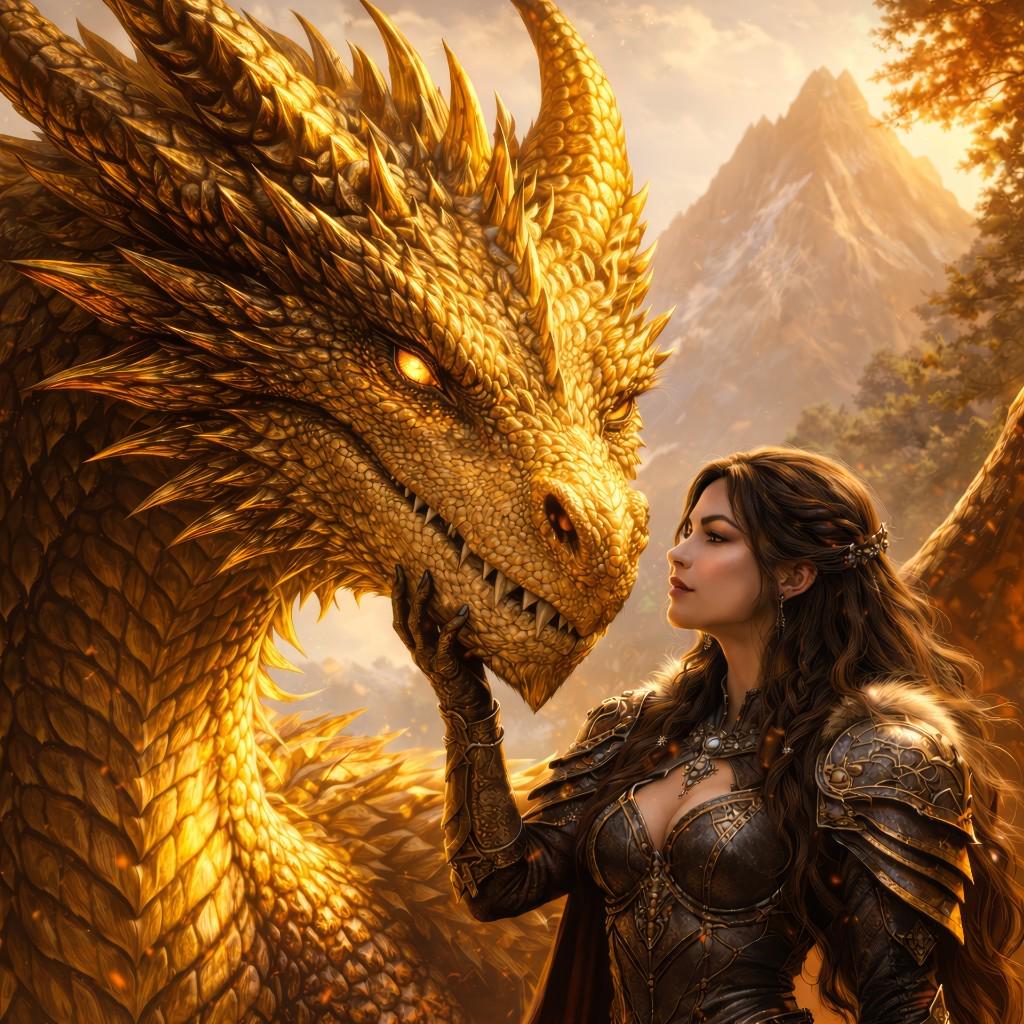 Stampa artistica murale Drago d'oro 8K, poster drago fantasy, stampa artistica cavaliere di drago, decorazione fantasy epica con drago, opera d'arte d