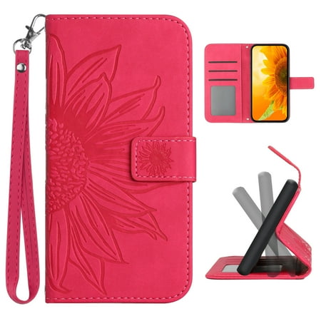 Cowithday Flip Wallet Cover Case for Google Pixel 7 Pro Phone Pixel 7 Pro 5G Cases for Cell Phones PU Leather Embossed Sunflower Shockproof Slim Case for Google Pixel 7 Pro 5G 6.7 inch Rose