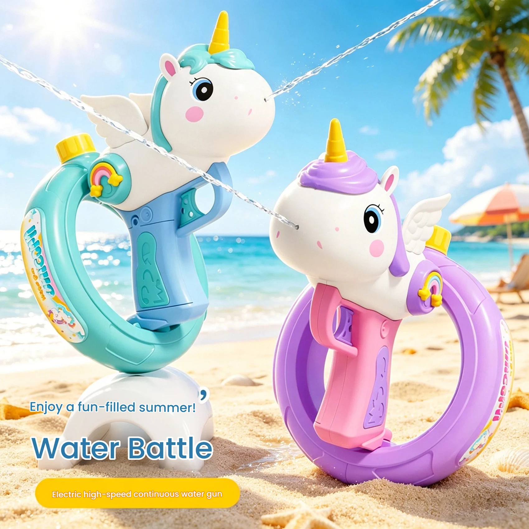 Neue Einhorn-Elektro-Wasserpistole - Schwimmring-Design mit Hochgeschwindigkeits-Dauerfeuer für Sommer-Strand-Pool-Wasserschlachten Image