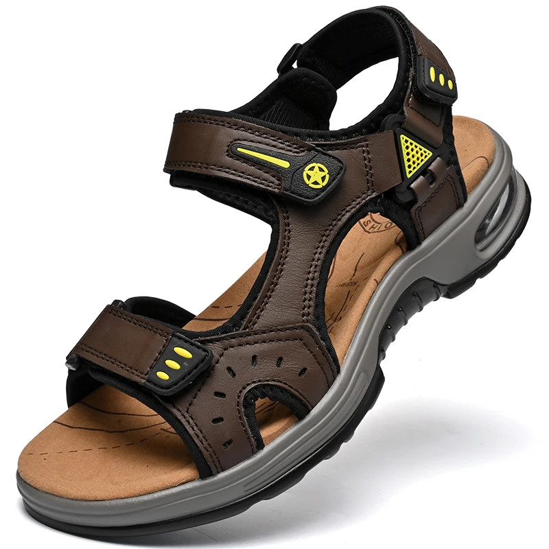 Neue Sommer Echtes Leder Männer Sandalen Mode-Design Atmungsaktive Casual Schuhe Männer Weichen Boden Outdoor Strand Sandalen Große Größe 46