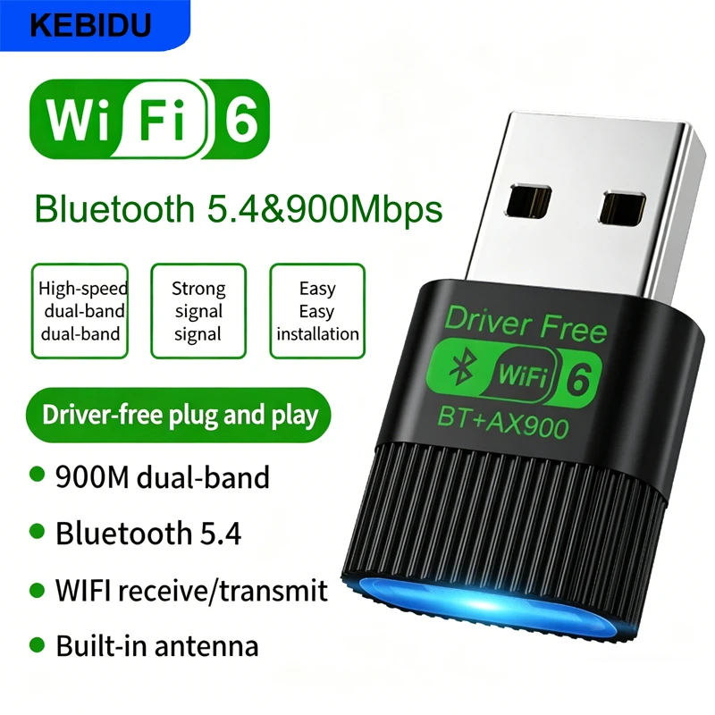 KEBIDU AX900 USB WiFi 6 Bluetooth 5.4 Adapter Dual Band 2,4G & 5GHz USB Netzwerk Wireless WiFi Empfänger Treiberfrei für Win 10/11 Image