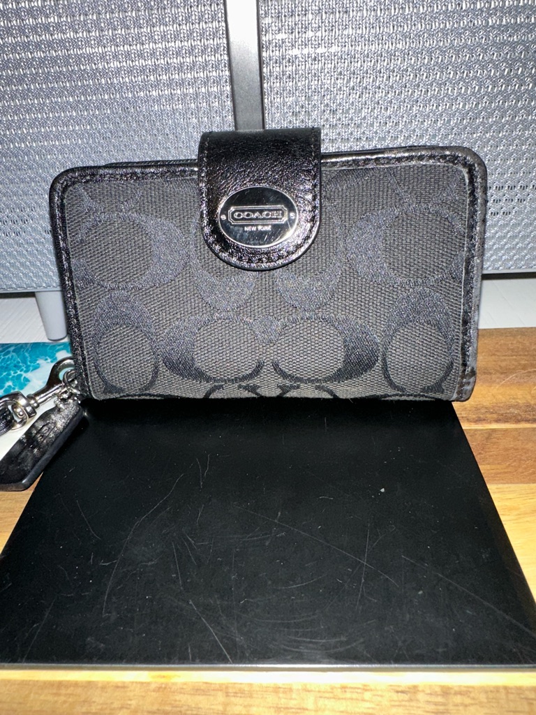 Coach Cell Phones & Accessories | Coach Black Signature Canvas Wristlet Phone Case With Logo Snap | Color: Black | Size: Os