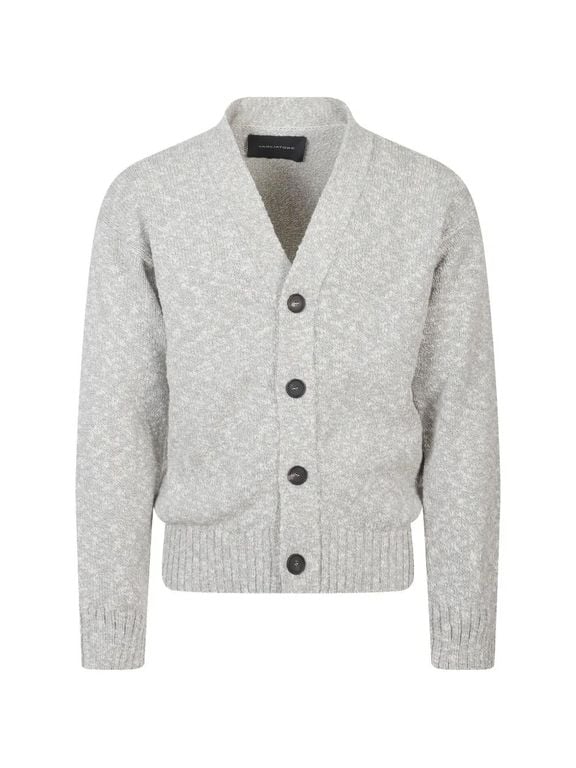 V-Neck Cardigan - Gray - Tagliatore Knitwear
