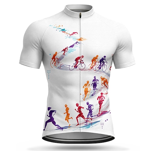 Herren Radtrikot Geometrisch Fahhrad Kurzarm Fahhrad Trikot Oberteil mit 3 Gesäßtaschen UV-beständig Schnelltrocknend Mit Taschen Frontreißverschluss Sport Weiß Bekleidung Image